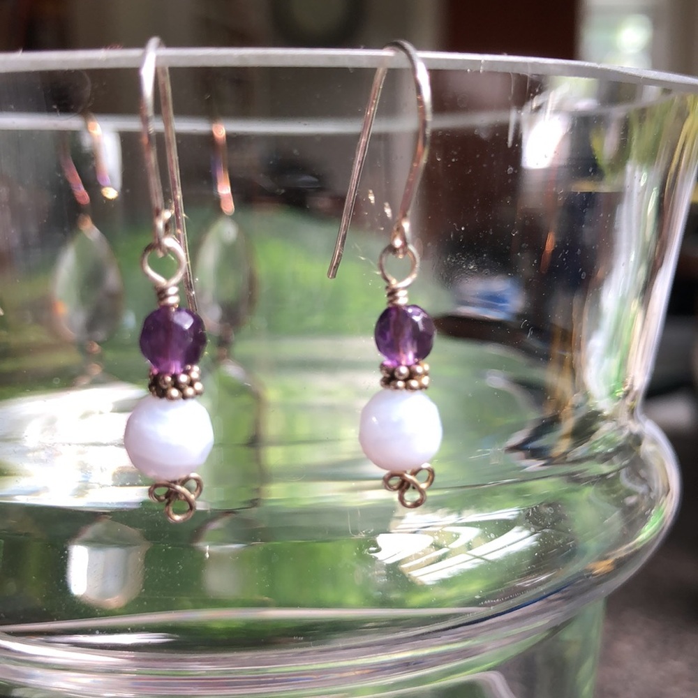Faceted Blue Lace Agate & Amethyst earrings